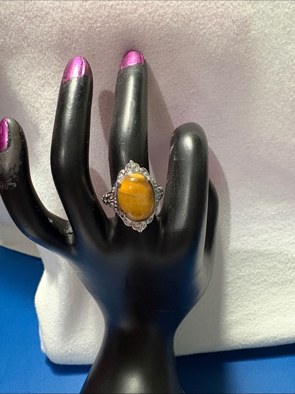 Sterling Style Yellow Tiger's Eye Statement Ring - Women Jewelry